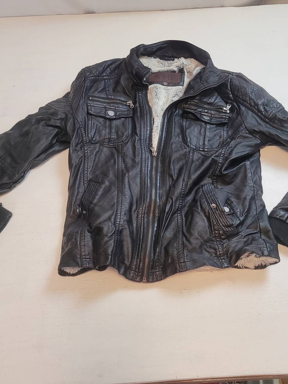 YMI Black Faux Leather Jacket with Sherpa Lining